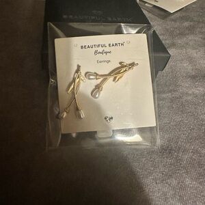 Gold branch with pearl bud studded earrings